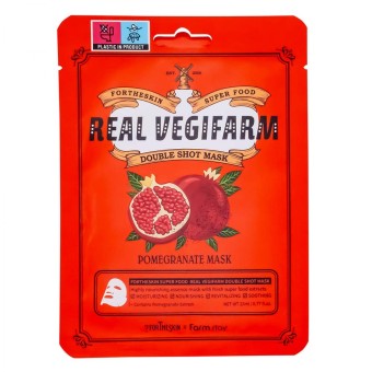 Тканевая маска для лица с экстрактом граната ForTheSkin & FarmStay Super Food Real Vegifarm Double Shot Mask Pomegranate (Оригинал)